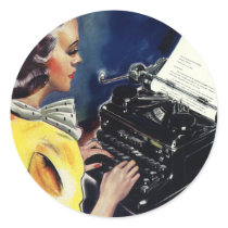 Vintage Secretary Typing a Letter Sticker