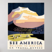 Vintage See America Montana Travel WPA Poster