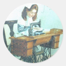 Vintage Sewing Machine Round Stickers