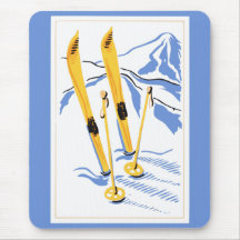 Vintage Ski Art Mouse Pad