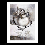 Vintage Skiing Snowman Postcard postcards
