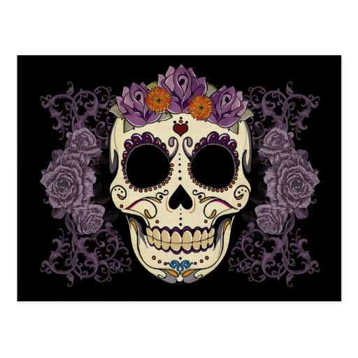 Vintage Skull and Roses Postcard