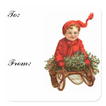 Vintage Sled and Child Gift Tag Sticker