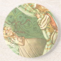 Vintage Sleeping Beauty Princess, Prince Charming Beverage Coaster