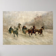 Vintage Snow Sleigh racing Archival print