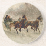 Vintage Snow Sleigh racing Coaster