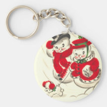 Vintage Snowman and Snowwoman Keychain