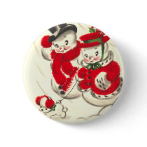 Vintage Snowman and Snowwoman Round Button