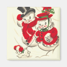 Vintage Snowman and Snowwoman Square Magnet