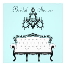 Vintage Sofa Chandelier Teal Black Bridal Shower Announcements
