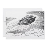 Vintage Spaceship Rocket Flying in the Clouds invitations