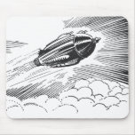 Vintage Spaceship Rocket Flying in the Clouds mousepads