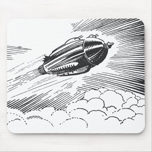 Vintage Spaceship Rocket Flying in the Clouds Mousepad