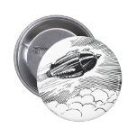Vintage Spaceship Rocket Flying in the Clouds Pin