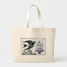 Vintage Sparrow & Cage Canvas Bags