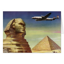 Vintage Sphinx Airplane Desert Pyramids Egypt Giza Greeting Card
