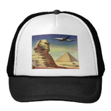 Vintage Sphinx Airplane Desert Pyramids Egypt Giza Hats