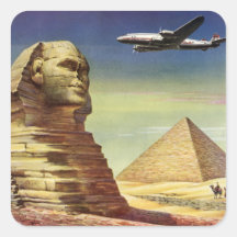 Vintage Sphinx Airplane Desert Pyramids Egypt Giza Square Sticker