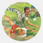 Vintage Sports Baseball, Children Teams Playing Round Stickers