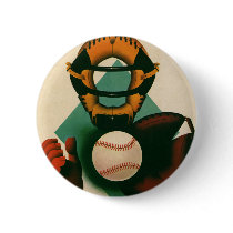 Vintage Sports; Baseball Player, Catcher Button