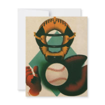 Vintage Sports; Baseball Player, Catcher Personalized Invitation