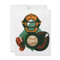 Vintage Sports; Baseball Player, Catcher Personalized Invite