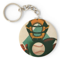 Vintage Sports; Baseball Player, Catcher Keychains