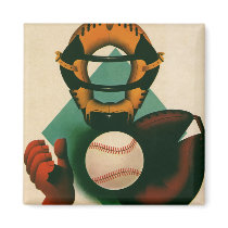 Vintage Sports; Baseball Player, Catcher Fridge Magnet