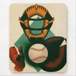 Vintage Sports; Baseball Player, Catcher Mouse Pad