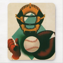 Vintage Sports; Baseball Player, Catcher Mouse Pad