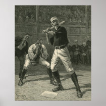 Vintage Sports Baseball Players Batter and Catcher Poster