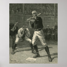 Vintage Sports Baseball Players Batter and Catcher Poster