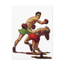 Vintage Sports Boxing Match, Knockout Punch Postcards
