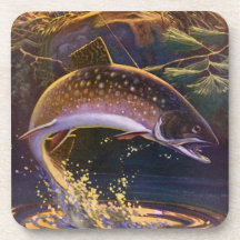 Vintage Sports Trout Fishing; Catch and Release Beverage Coasters