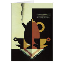 Vintage Steaming Coffee Pot with Coffee Cups Greeting Cards