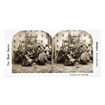 Vintage Stereoview - Christmas Eve by the Tree Personalized Photo Card