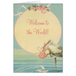 Vintage Stork Baby Girl Blanket, Welcome to World Cards