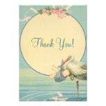 Vintage Stork Blue Boy Baby Shower Thank You Invitations