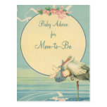 Vintage Stork Carrying Baby Boy in Blue Blanket Post Card