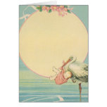 Vintage Stork with Baby Girl in Pink Blanket Greeting Card