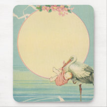 Vintage Stork with Baby Girl in Pink Blanket Mouse Pads