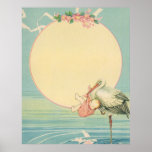 Vintage Stork with Baby Girl in Pink Blanket Posters