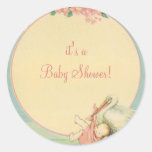 Vintage Stork with Baby Girl in Pink Blanket Stickers