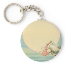 Vintage Stork with Baby Key Chain