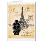 Vintage Style Black Poodle Eiffel Tower Print Greeting Card