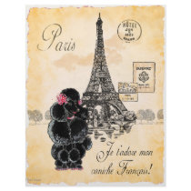 Vintage Style Black Poodle Eiffel Tower Print Letterhead Template