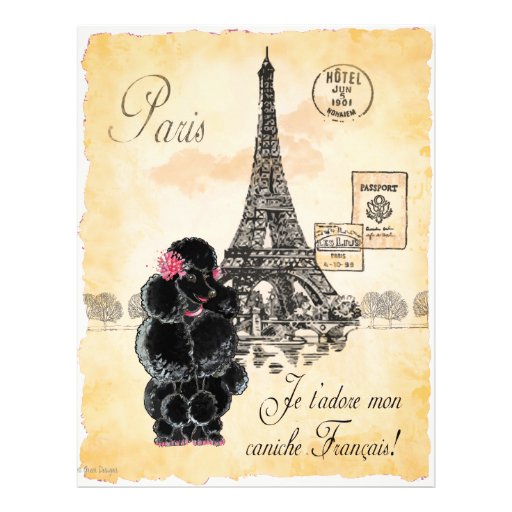 Vintage Style Black Poodle Eiffel Tower Print Letterhead Template
