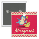 Vintage style bluebird chef cooking name badge buttons
