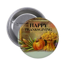 Vintage Style Happy Thanksgiving Card Button Pin