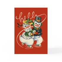 Vintage-Style Skating Snowmen Christmas Card